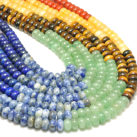 YesBeads Natural 7 Chakra stones smooth rondelle beads wholesale mix gemstone jewelry 5x8mm 15"