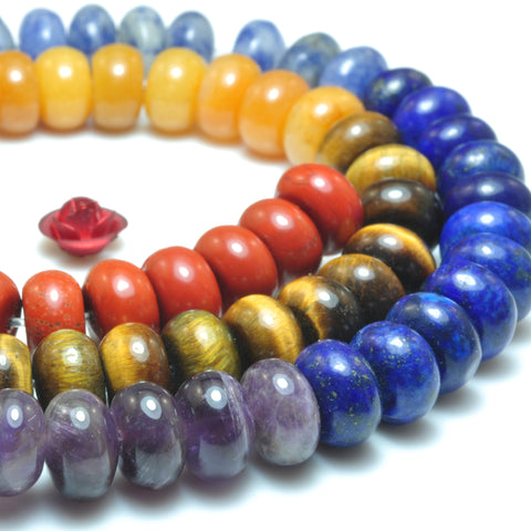 YesBeads Natural 7 Chakra stones smooth rondelle beads wholesale mix gemstone jewelry 5x8mm 15"