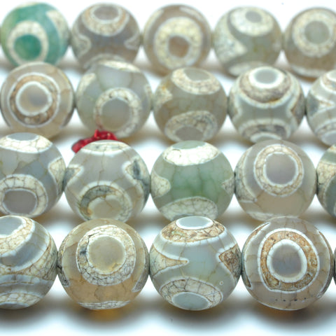 YesBeads Tibetan Agate three eyes dzi matte round beads wholesale loose gemstones jewelry making