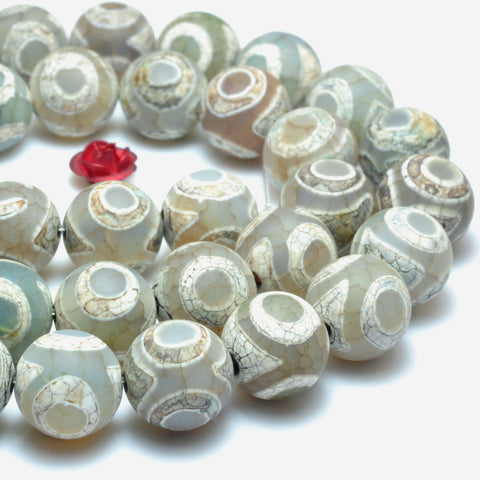 YesBeads Tibetan Agate three eyes dzi matte round beads wholesale loose gemstones jewelry making