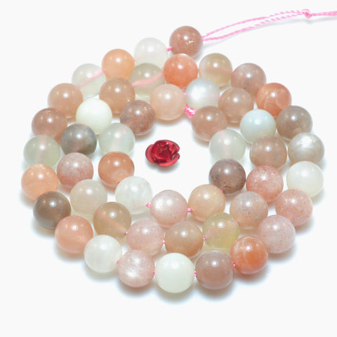 YesBeads Natural Rainbow Moonstone smooth round beads loose gemstone wholesale jewelry making 15"