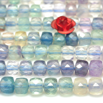 YesBeads Natural Rainbow Fluorite faceted cube loose beads wholesale gemstone jewelry making