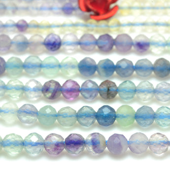 YesBeads Natural Rainbow Fluorite faceted round loose beads wholesale gemstone jewelry making 15"