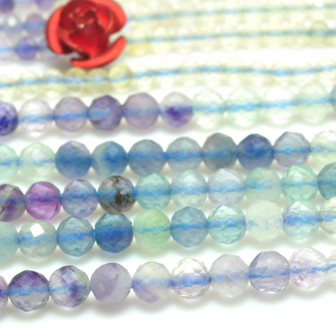 YesBeads Natural Rainbow Fluorite faceted round loose beads wholesale gemstone jewelry making 15"