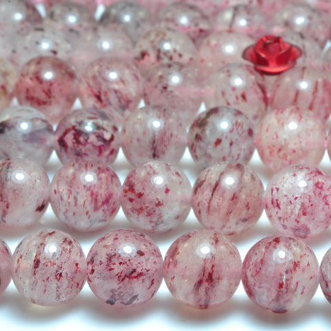 YesBeads Natural Strawberry Quartz Lepidocrocite smooth round loose beads wholesale gemstone Jewelry  making 15"