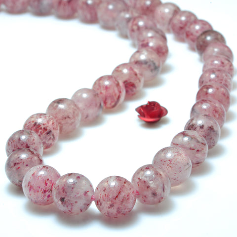 YesBeads Natural Strawberry Quartz Lepidocrocite smooth round loose beads wholesale gemstone Jewelry  making 15"