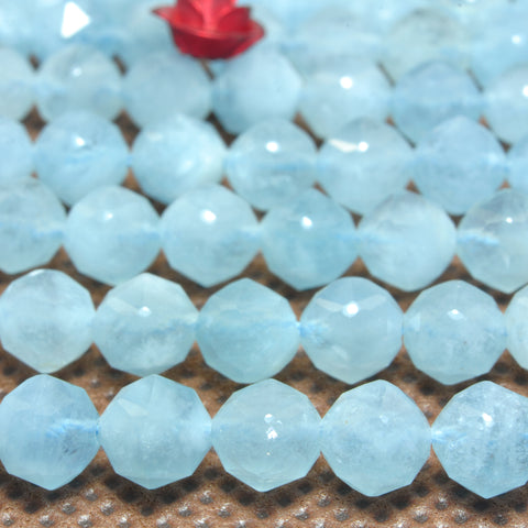YesBeads natural Aquamarine diamond faceted round loose beads wholesale gemstone 6mm 15"