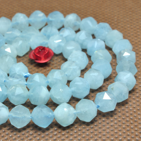 YesBeads natural Aquamarine diamond faceted round loose beads wholesale gemstone 6mm 15"