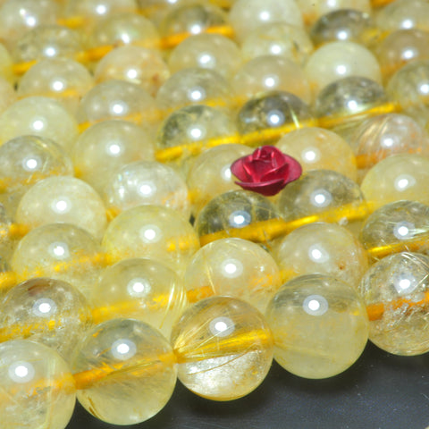 Natural golden rutilated quartz smooth round beads wholesale gemstone DIY jewelry making stuff