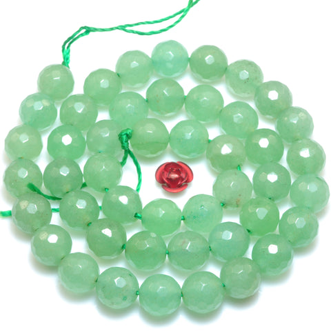 YesBeads Natural Green Aventurine faceted round loose beads wholesale gemstone diy jewelry making stuff semi precious stone
