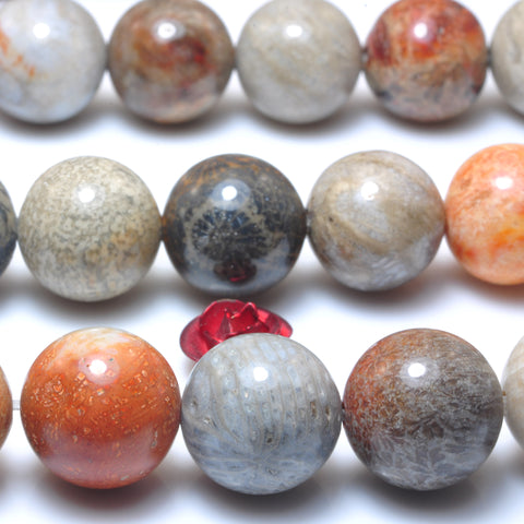Natural fossil coral jasper smooth round beads loose gemstones wholesale semi procious stone diy jewelry making stuff