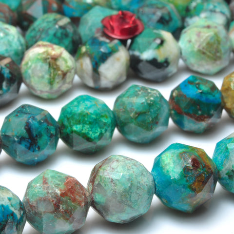Genuine Chrysocolla natural gemstone diamond faceted round loose beads wholesale jewelry making