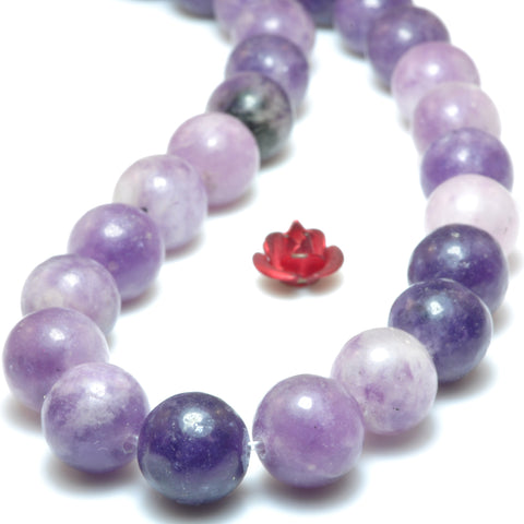 Natural purple lepidolite smooth round loose beads wholesale gemstone jewelry making stuff semi precious stone diy bracelet