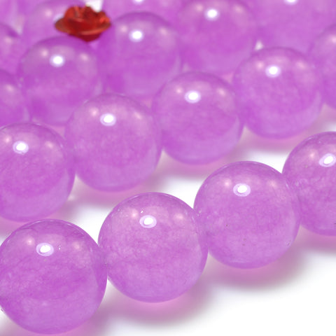 YesBeads Purple Jade smooth round loose beads wholesale gemstone jewelry making 15"
