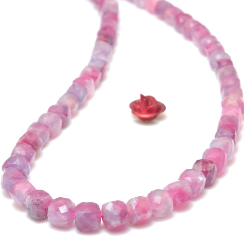 Natural pink tourmaline gemstone micro faceted cube loose beads wholesale jewelry making bracelet diy stuff