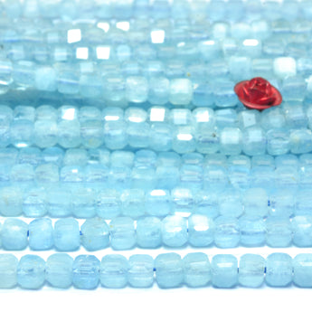 Natural Blue Aquamarine A grade faceted cube loose beads wholesale gemstone jewelry making bracelet diy stuff