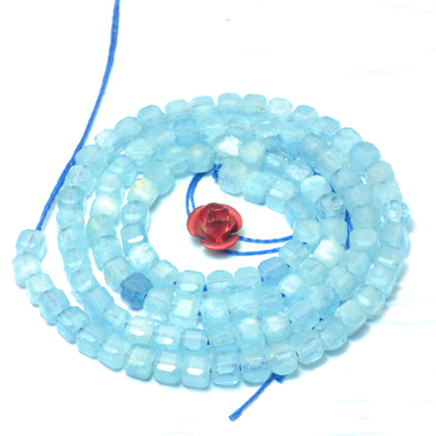 Natural Blue Aquamarine A grade faceted cube loose beads wholesale gemstone jewelry making bracelet diy stuff