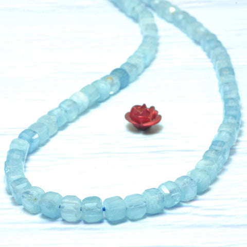 Natural Blue Aquamarine A grade faceted cube loose beads wholesale gemstone jewelry making bracelet diy stuff