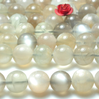 Natural gray moonstone smooth round beads wholesale gemstone jewelry making bracelet necklace diy