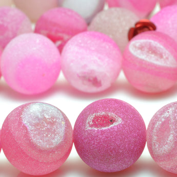 YesBeads Rose Red Druzy Quartz Agate matte round loose beads gemstone wholesale jewelry making 15"