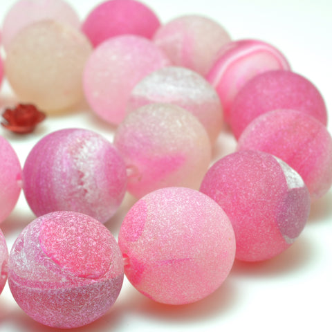YesBeads Rose Red Druzy Quartz Agate matte round loose beads gemstone wholesale jewelry making 15"
