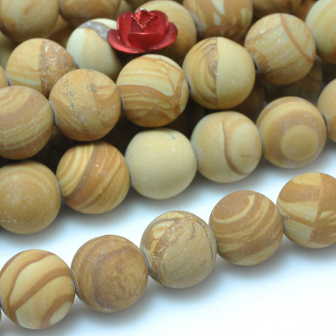 YesBeads Natural Wood Jasper stone matte round beads gemstone wholesale jewelry 15"