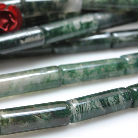 YesBeads Natural Green Moss Agate A grade smooth tube cylinder beads gemstone wholesale jewelry making 15"