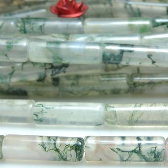 YesBeads Natural Moss Agate A grade smooth tube cylinder beads gemstone wholesale jewelry making 15"