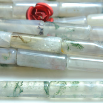 YesBeads Natural Moss Agate smooth tube cylinder beads gemstone wholesale jewelry making 15"