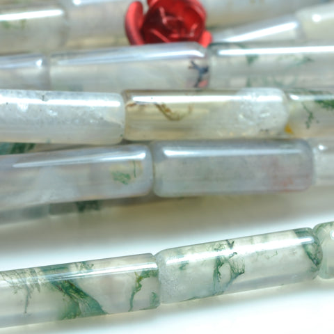YesBeads Natural Moss Agate smooth tube cylinder beads gemstone wholesale jewelry making 15"