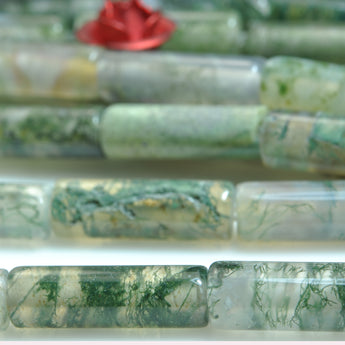 YesBeads Natural Moss Agate A grade smooth tube cylinder beads gemstone wholesale jewelry making 15"