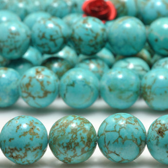 YesBeads Green Turquoise smooth round loose beads wholesale gemstone jewelry making 15"