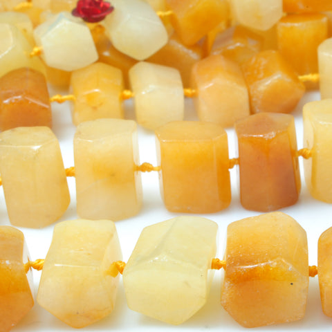 YesBeads Natural Yellow Jade faceted tube cylinder beads wholesale gemstone jewelry 15"