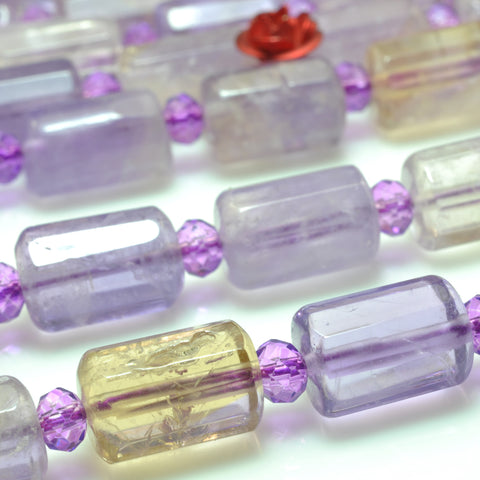 YesBeads Natural Amethyst Ametrine purple gemstone faceted tube beads 15"