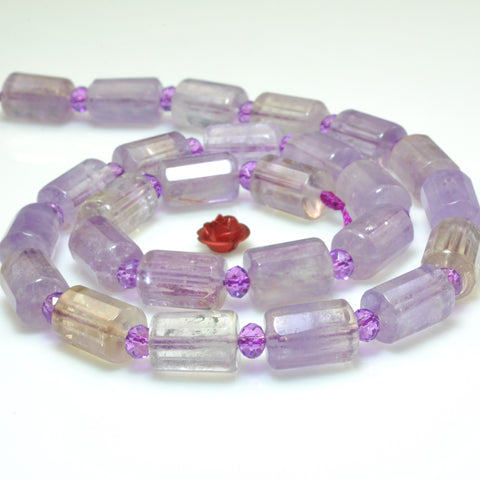 YesBeads Natural Amethyst Ametrine purple gemstone faceted tube beads 15"