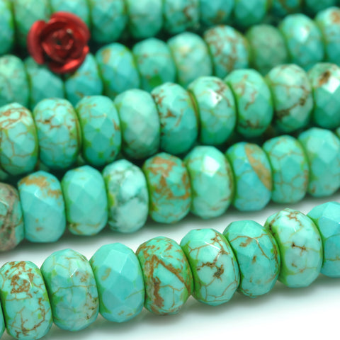 YesBeads Green Turquoise faceted rondelle loose beads wholesale gemstone jewelry making 15"