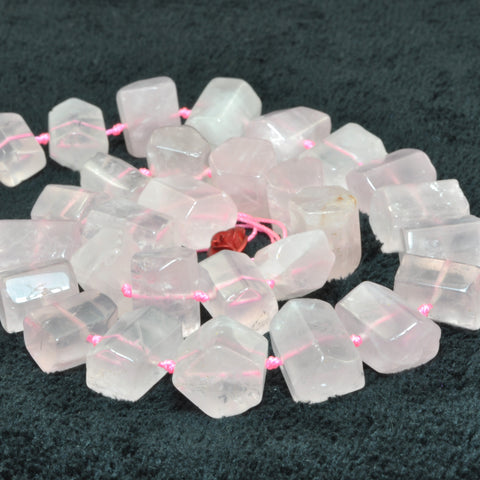 YesBeads Natural Rose Quartz faceted nuggt tube beads gemstone wholesale jewelry making 15"