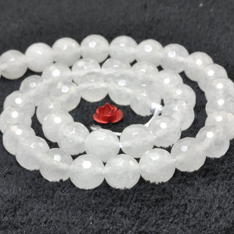 YesBeads Natural White Jade faceted round loose beads wholesale gemstone jewelry making 15"