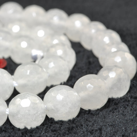 YesBeads Natural White Jade faceted round loose beads wholesale gemstone jewelry making 15"