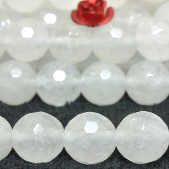 YesBeads Natural White Jade faceted round loose beads wholesale gemstone jewelry making 15"