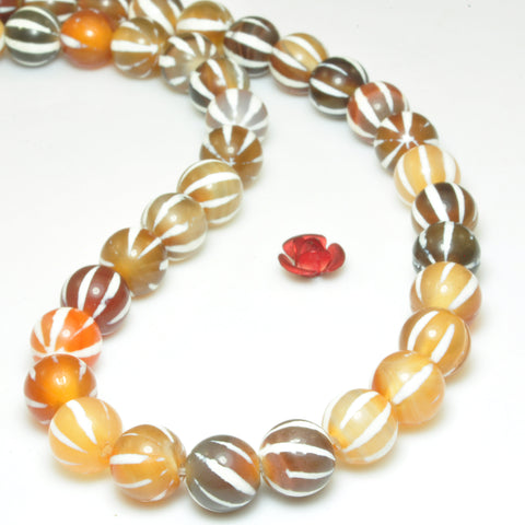 YesBeads Rainbow agate smooth pumpkin round beads gemstone wholesale jewelry making bracelet stuff