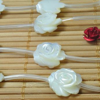 YesBeads White MOP carve rose single-face loose beads wholesale jewelry