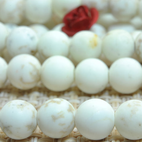 YesBeads Natural White Turquoise matte round loose beads wholesale gemstone jewelry making 15"