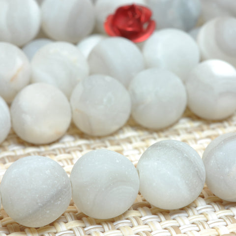 YesBeads Natural White Crazy Lace Agate matte round beads wholesale gemstone jewelry making 15"