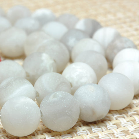 YesBeads Natural White Crazy Lace Agate matte round beads wholesale gemstone jewelry making 15"