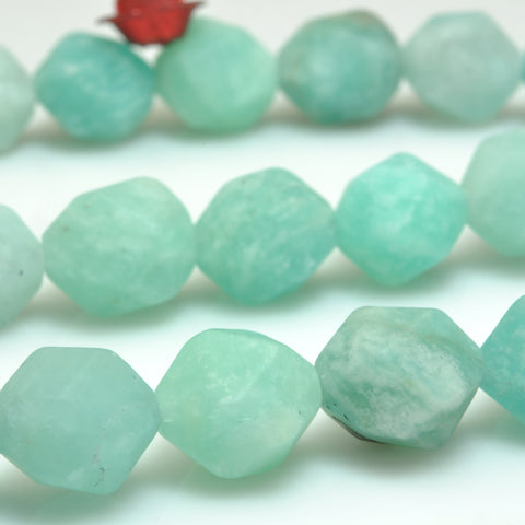 YesBeads Natural Amazonite star cut faceted matte nugget beads green gemstone wholesale jewelry making 15"