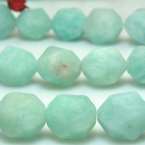 YesBeads Natural Amazonite star cut faceted matte nugget beads green gemstone wholesale jewelry making 15"