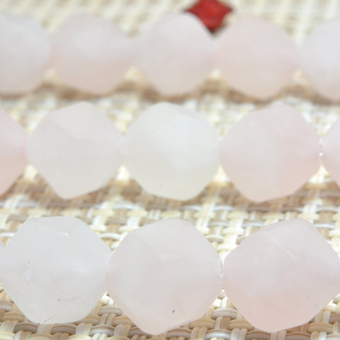 YesBeads Natural Rose Quartz star cut faceted matte nugget beads gemstone wholesale jewelry making 15"