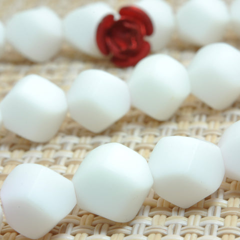 YesBeads White Ceramic matte faceted twisted round beads wholesale gemstone jewelry 15"