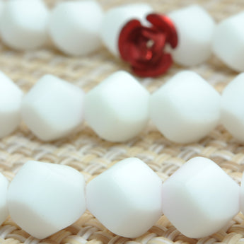 YesBeads White Ceramic matte faceted twisted round beads wholesale gemstone jewelry 15"